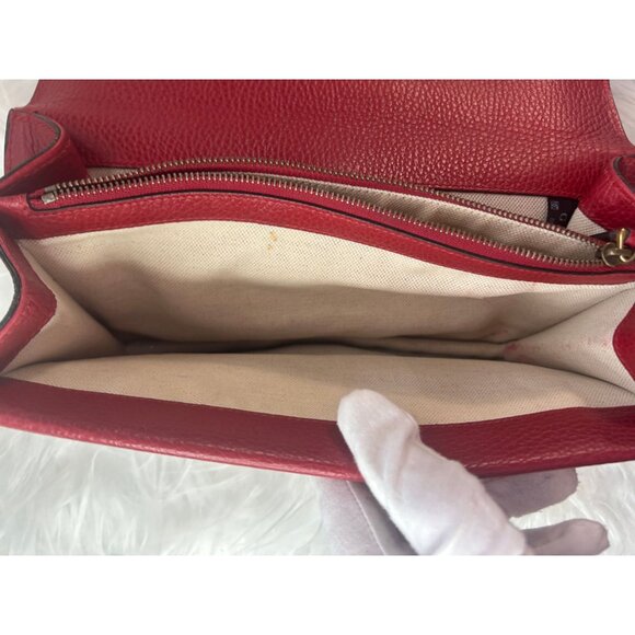 Gucci Red Leather Dionysus Shoulder Bag With Chain Strap & Embellished Tiger Hea - Picture 15 of 16